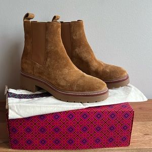Tory Burch Chelsea Lug 50mm Bootie- Natural Suede/Gore- Size 7.5